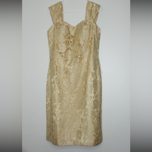 Zinnia Elegans Golden Lace Pencil Dress - Picture 1 of 8